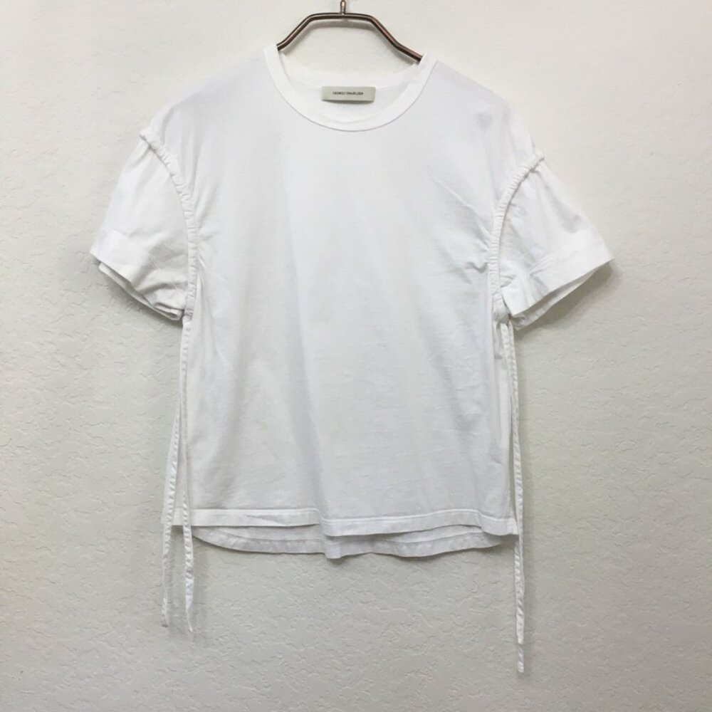 Cedric Charlier Womens 6 White Tie Sleeves Crew Neck T-Shirt Cotton Italy